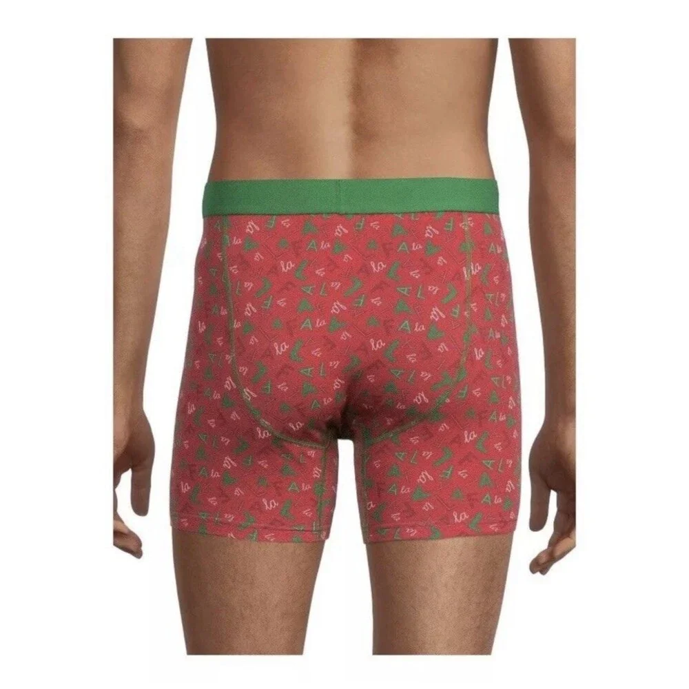 Holiday Time Mens Red Fa La La Christmas Boxer Brief Size Large (36-38)